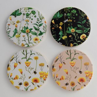 Coasters Bees & Flowers  9cm, set of 4